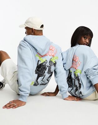 ASOS X CROOKED TONGUES unisex oversized hoodie in blue with print