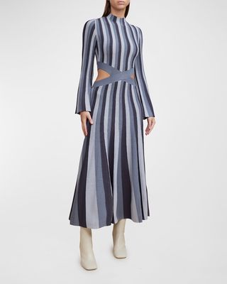 Aspen Striped High-Neck Midi Dress