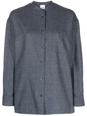 ASPESI gingham check-pattern collarless shirt - Blue