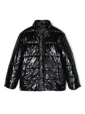 Aspesi Kids logo-patch patent-finish padded jacket - Black