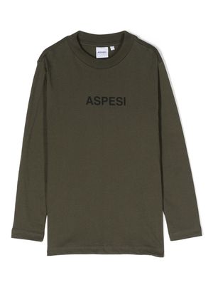 Aspesi Kids logo-print long-sleeved T-shirt - Green