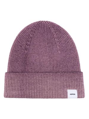 ASPESI logo-tag ribbed-knit wool beanie - Purple