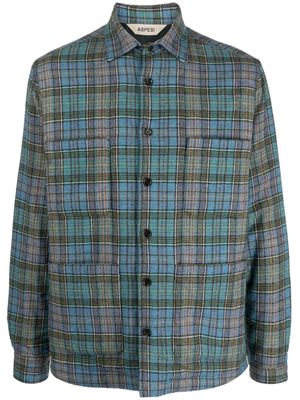 ASPESI plaid-check wool blend shirt jacket - Blue