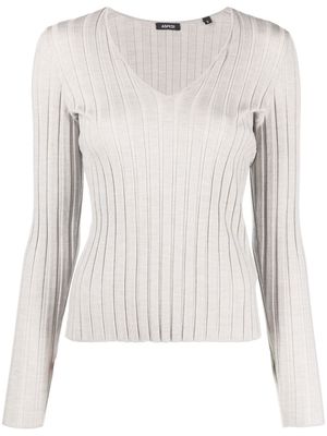 ASPESI ribbed V-neck sweater - Grey
