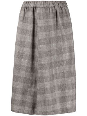 ASPESI tartan-check A-line gathered wool skirt - Brown