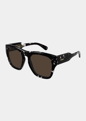 Asphalt Black Square Acetate Sunglasses
