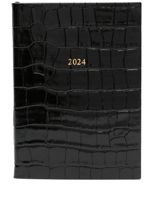 Aspinal Of London 2024 A5 embossed-crocodile diary - Black