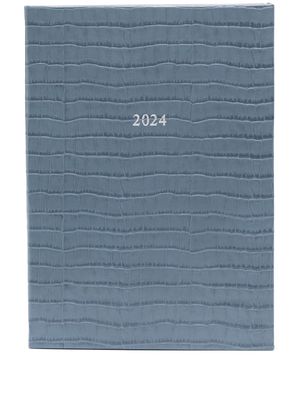 Aspinal Of London 2024 A5 embossed-crocodile diary - Blue