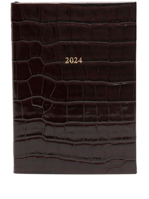 Aspinal Of London 2024 A5 embossed-crocodile diary - Brown