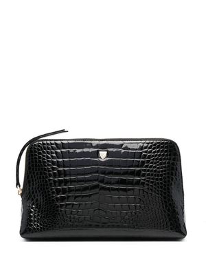 Aspinal Of London croco-embossed logo cosmetic case - Black