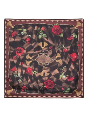 Aspinal Of London Harlequin Rose silk scarf - Brown