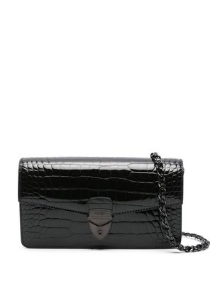 Aspinal Of London Mayfair logo-lettering patent-leather clutch bag - Black