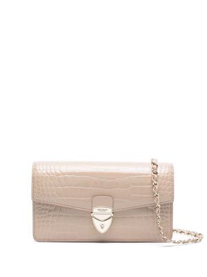 Aspinal Of London Mayfair logo-lettering patent-leather clutch bag - Neutrals