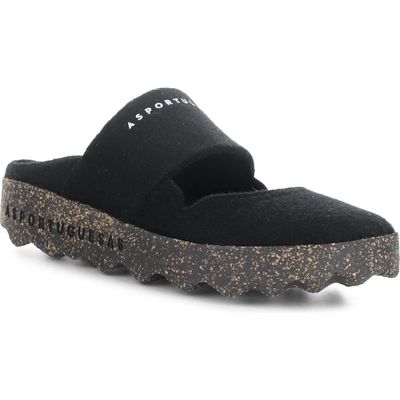 Asportuguesas by Fly London Canu Mule in Black Felt 