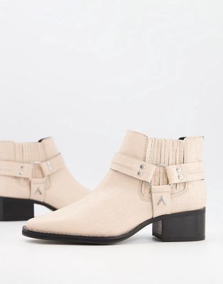 ASRA Mariana boots with harness detail in croc embossed bone leather-White