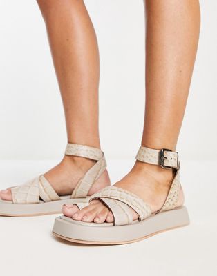 ASRA Palmer leather toe loop sandals in cream croc-White