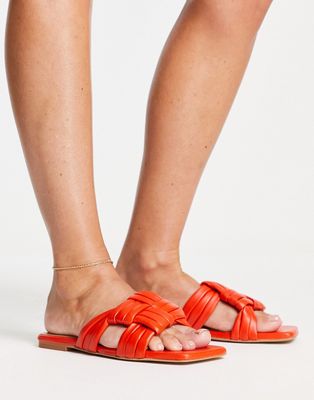 ASRA Sebra leather flat sandals in bright orange