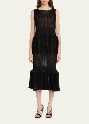 Assemblage Sheer Tiered Pleated Knit Midi Dress