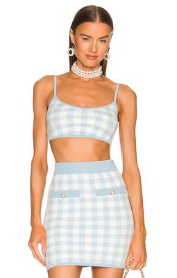 ASSIGNMENT Sadie Knit Plaid Cropped Tank in Blue