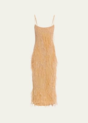 Aster Feathered Bead-Embellished Midi Dress