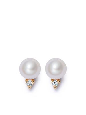 Astley Clarke 14kt recycled yellow gold pearl and diamond stud earrings