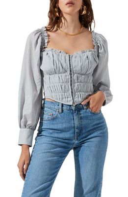 ASTR the Label Amber Puff Sleeve Smocked Blouse in Dusty Blue