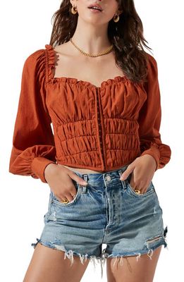 ASTR the Label Amber Puff Sleeve Smocked Blouse in Rust
