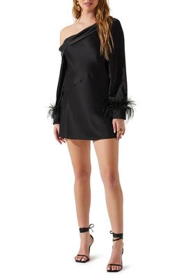 ASTR the Label Augusta One-Shoulder Long Sleeve Minidress in Black