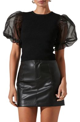 ASTR the Label Avery Organza Puff Sleeve Open Back Top in Black