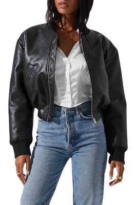 ASTR the Label Avianna Faux Leather Crop Bomber Jacket in Black