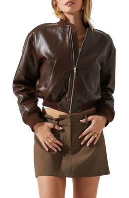 ASTR the Label Avianna Faux Leather Crop Bomber Jacket in Brown