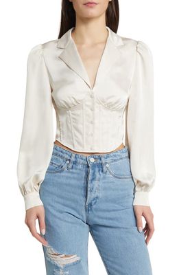 ASTR the Label Balloon Sleeve Crop Satin Corset Top in Off White