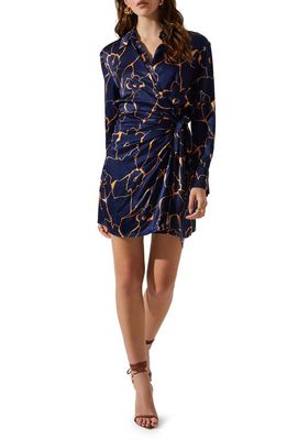 ASTR the Label Brielle Floral Long Sleeve Satin Wrap Shirtdress in Navy Taupe