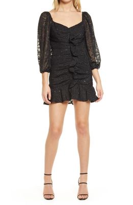ASTR the Label Cinched Ruffle Minidress in Black Burnout
