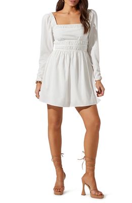 ASTR the Label Cinched Waist Long Sleeve Minidress in White