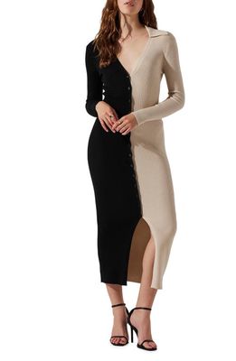 ASTR the Label Colorblock Long Sleeve Rib Sweater Dress in Black Contrast