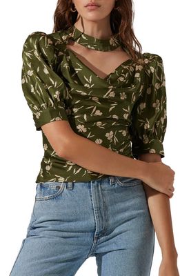 ASTR the Label Cutout Puff Sleeve Top in Olive Floral