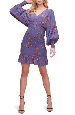 ASTR the Label Dolman Smocked Long Sleeve Minidress in Navy/Red Floral