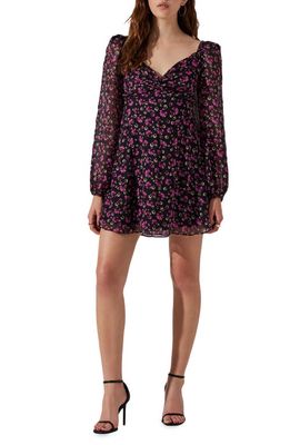 ASTR the Label Flora Back Cutout Long Sleeve Dress in Fuchsia Black Floral