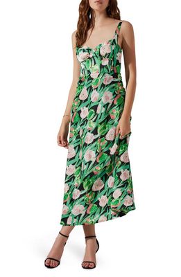 ASTR the Label Floral Corset Satin Dress in Pink Green Floral