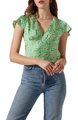 ASTR the Label Floral Flutter Sleeve Blouse in Cream Lime Ditsy