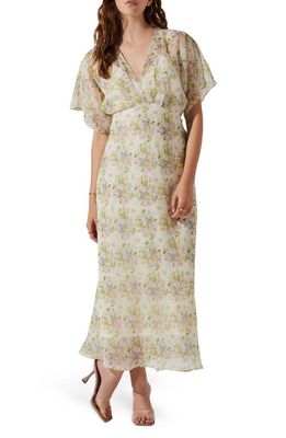 ASTR the Label Floral Flutter Sleeve Chiffon Dress in Cream Multi Floral