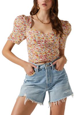 ASTR the Label Floral Pintuck Pleated Crop Top in Pink Red Multi Floral
