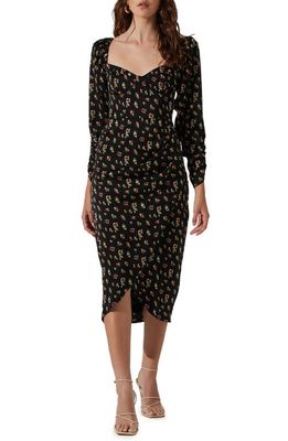 ASTR the Label Floral Print Long Sleeve Dress in Black Pink Ditsy