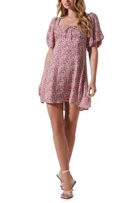 ASTR the Label Floral Print Puff Sleeve Dress in Magenta Lime Ditsy