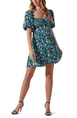 ASTR the Label Floral Print Puff Sleeve Dress in Periwinkle Black Multi