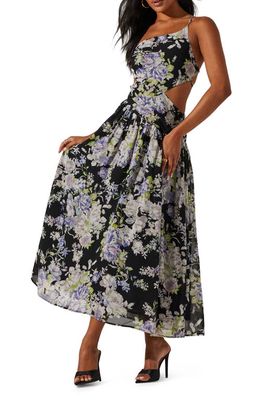 ASTR the Label Floral Print Side Cutout Midi Dress in Black Floral