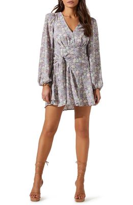 ASTR the Label Floral Print Side Tie Long Sleeve Minidress in Purple Multi Floral