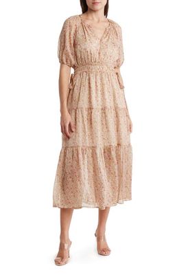 ASTR the Label Floral Print Tiered Ruffle Dress in Cream Mauve Ditsy