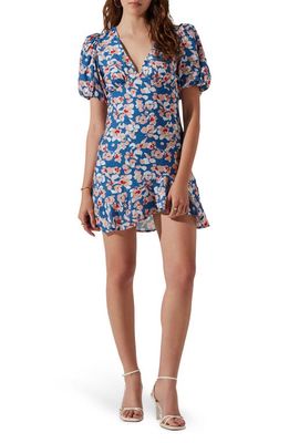 ASTR the Label Floral Puff Sleeve Cutout Dress in Blue Pink Floral